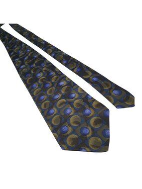 Villa Bugatti Mens Tie Geometric Circles Pattern Blue Gold Silk Made In Italy